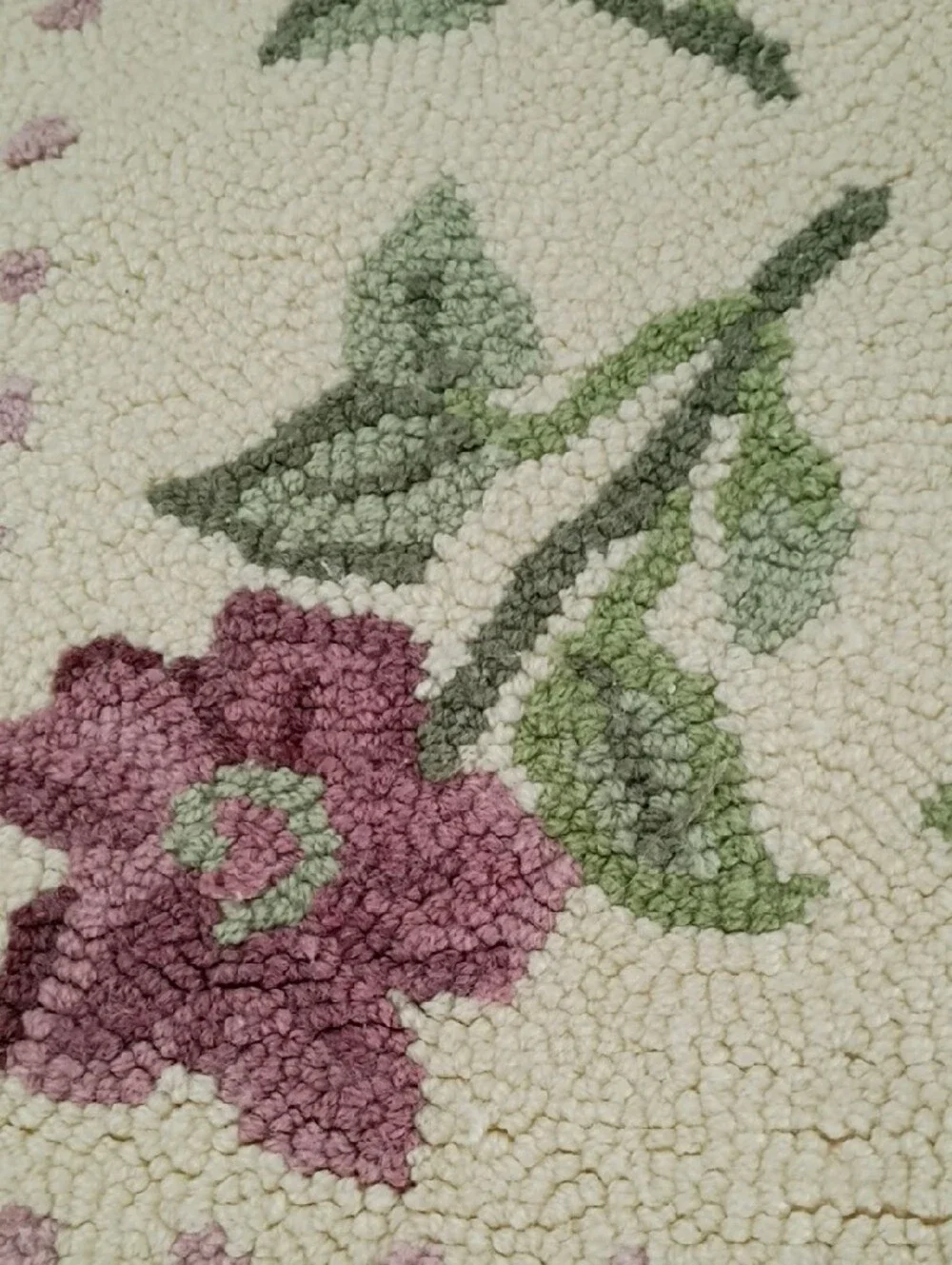 Vintage Pink and Green Floral Hooked Door Mat